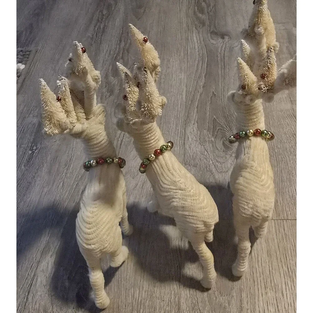 3~ Pottery Barn Chenille Reindeer Christmas bottle brush trees on Antlers